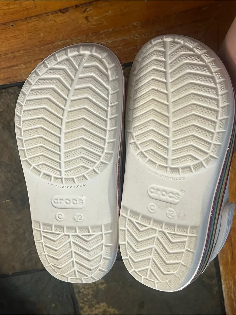 CROCS Kids Classic Clogs in White with Teal Accents